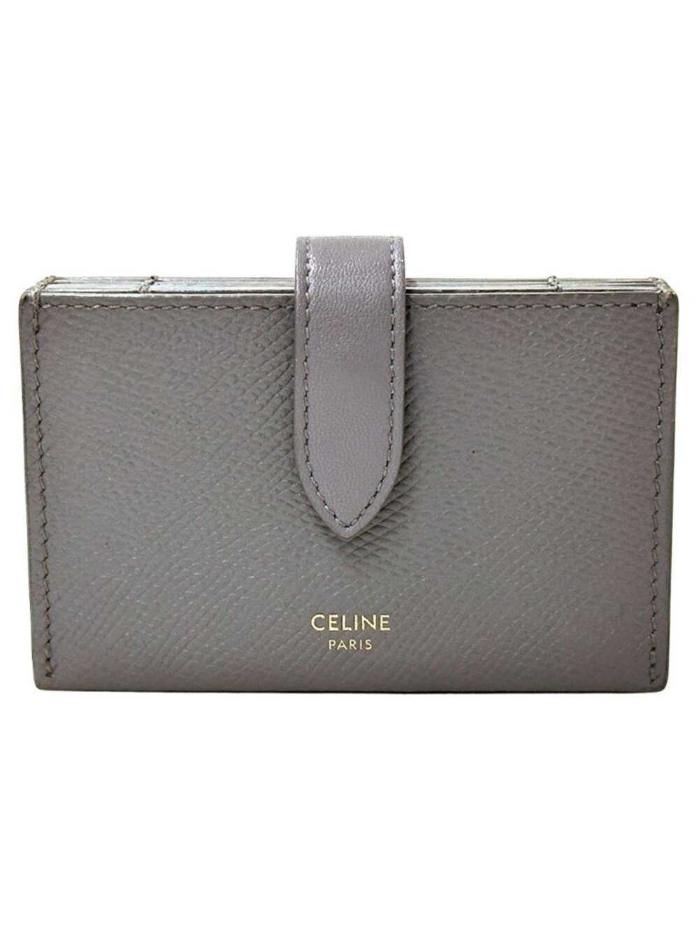 Celine Card Case Leather Accordion Gray Gold Business Small